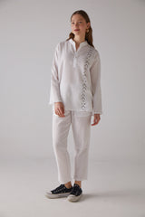 Handarte Los Angeles V Desenli Uzun Kollu Beyaz Gömlek