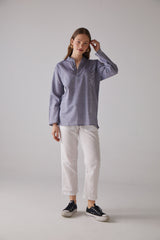 Handarte Los Angeles Çapraz Desen Uzun Kollu Mavi Gömlek