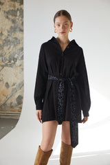 Handarte Los Angeles Çiçek Desenli Kemerli Mini Gömlek Elbise