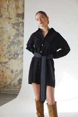 Handarte Los Angeles Etnik Desenli Kemerli Mini Gömlek Elbise