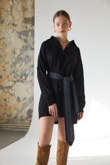 Handarte Los Angeles Etnik Desenli Kemerli Mini Gömlek Elbise