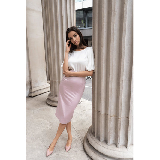 Cotton-Blend Sateen Pencil Skirt (Powder Pink)