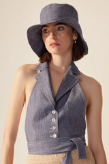 Crescent Line Coolsky Belted Blouse – Elegant in Blue