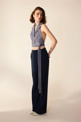 Crescent Line Coolsky Belted Blouse – Elegant in Blue