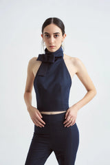 Crescent Line Delicate Belt Denim Blouse