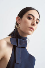 Crescent Line Delicate Belt Denim Blouse