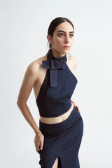 Crescent Line Delicate Belt Denim Blouse