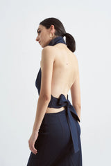 Crescent Line Delicate Belt Denim Blouse