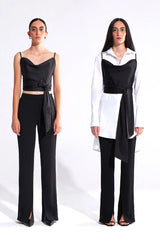 Crescent Line Eclipse Belt Blouse – BLACK