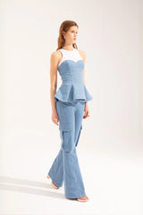 Crescent Line Flow Denim Pants – Blue