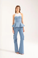 Crescent Line Flow Denim Pantolon – Mavi