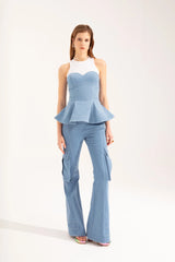 Crescent Line Flow Denim Pants – Blue