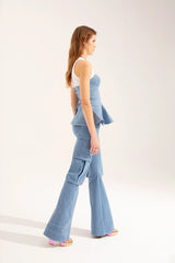 Crescent Line Flow Denim Pants – Blue