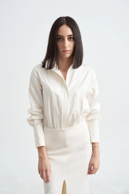 Crescent Line Grace Shirt Bodysuit Cream