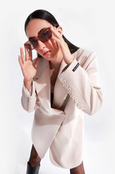 Crescent Line Halo Blazer Dress – STONE