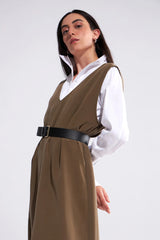 Crescent Line Luminate Pinafore Dress – KHAKI