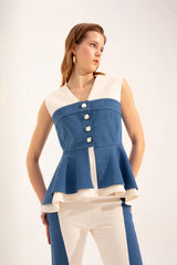 Crescent Line Marine Vest Blouse Multicolored