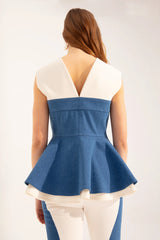 Crescent Line Marine Vest Blouse Multicolored