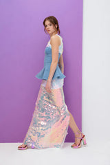 Crescent Line Mermaid Denizkızı Uzun Hologram Elbise Çok Renkli