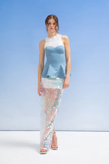 Crescent Line Mermaid Denizkızı Uzun Hologram Elbise Çok Renkli