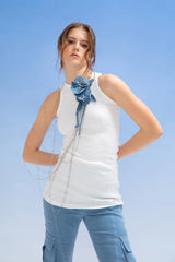 Crescent Line Mist Basic Body Top – White