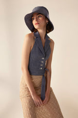 Crescent Line Mood Bucket Hat - BLUE