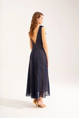 Crescent Line Moss Midi Elbise Lacivert