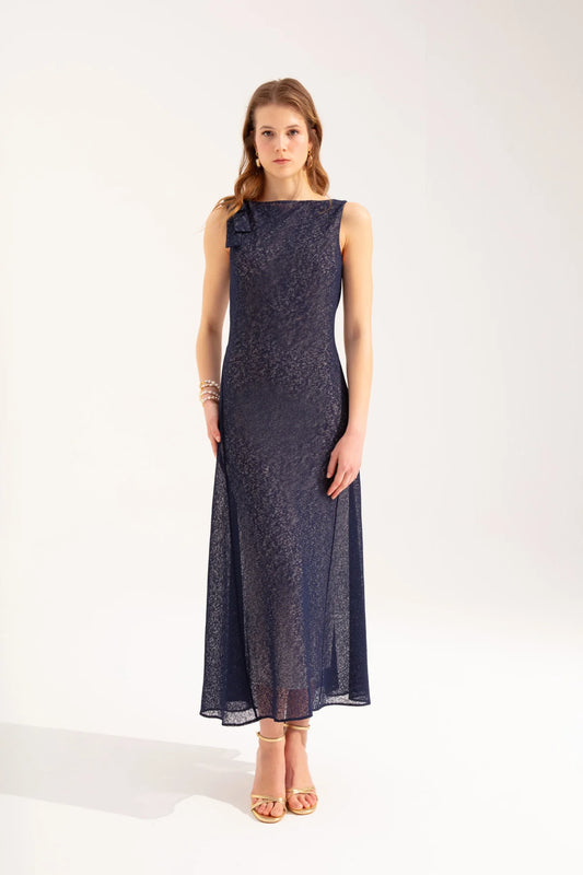 Crescent Line Moss Midi Elbise Lacivert