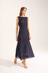 Crescent Line Moss Midi Elbise Lacivert