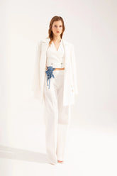 Crescent Line Nacre Blazer Elbise in Beyaz