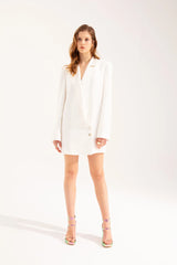 Crescent Line Nacre Blazer Dress in White