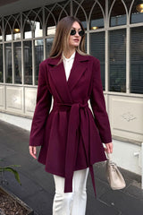 Crescent Line Rose Short Coat – Wine Red