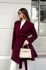 Crescent Line Rose Short Coat – Wine Red