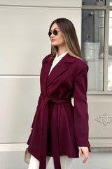 Crescent Line Rose Short Coat – Wine Red