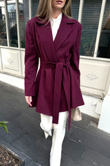Crescent Line Rose Short Coat – Wine Red
