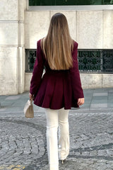 Crescent Line Rose Short Coat – Wine Red