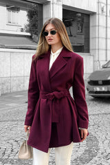Crescent Line Rose Short Coat – Wine Red