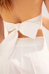 Crescent Line Sail Double-Breasted Belt Blouse – White