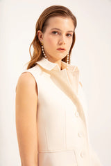 Crescent Line Seashell Vest Dress in Cream