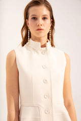 Crescent Line Seashell Vest Dress in Cream