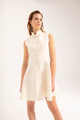 Crescent Line Seashell Vest Elbise in Krem