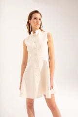 Crescent Line Seashell Vest Dress in Cream