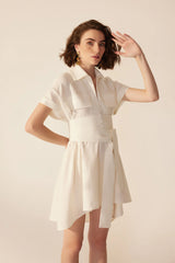 Crescent Line Sunlit Linen Tunic Dress – White