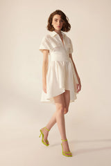 Crescent Line Sunlit Linen Tunic Dress – White