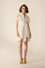 Crescent Line Sunlit Linen Tunic Dress – White
