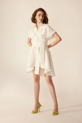 Crescent Line Sunlit Linen Tunic Dress – White