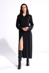 Crescent Line Tide Shirt Dress – BLACK