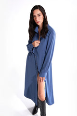 Crescent Line Tide Shirt Dress – BLUE