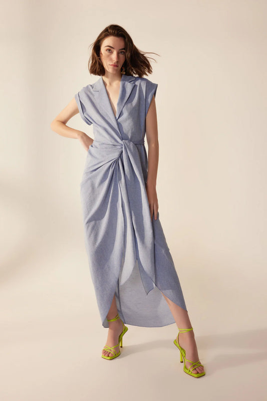 Crescent Line Wave Pareo Dress – BLUE