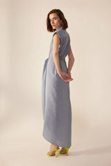 Crescent Line Wave Pareo Dress – BLUE